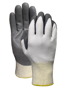 CUT 5 white speckled with Gray PU coating  glove