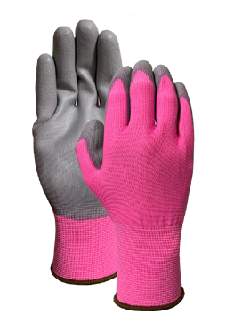 Pink nylon liner with gray PU palm coating