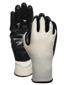 CUT5 white speckled liner with black nitrile foam glove