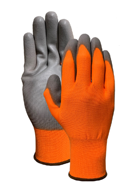 Orange nylon liner with gray PU palm coating