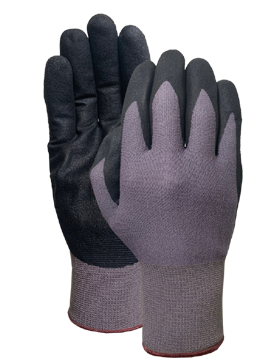 Gray nylon liner with black PUD sandy finish coating glove