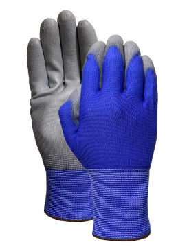 Blue nylon liner with gray PU palm coating