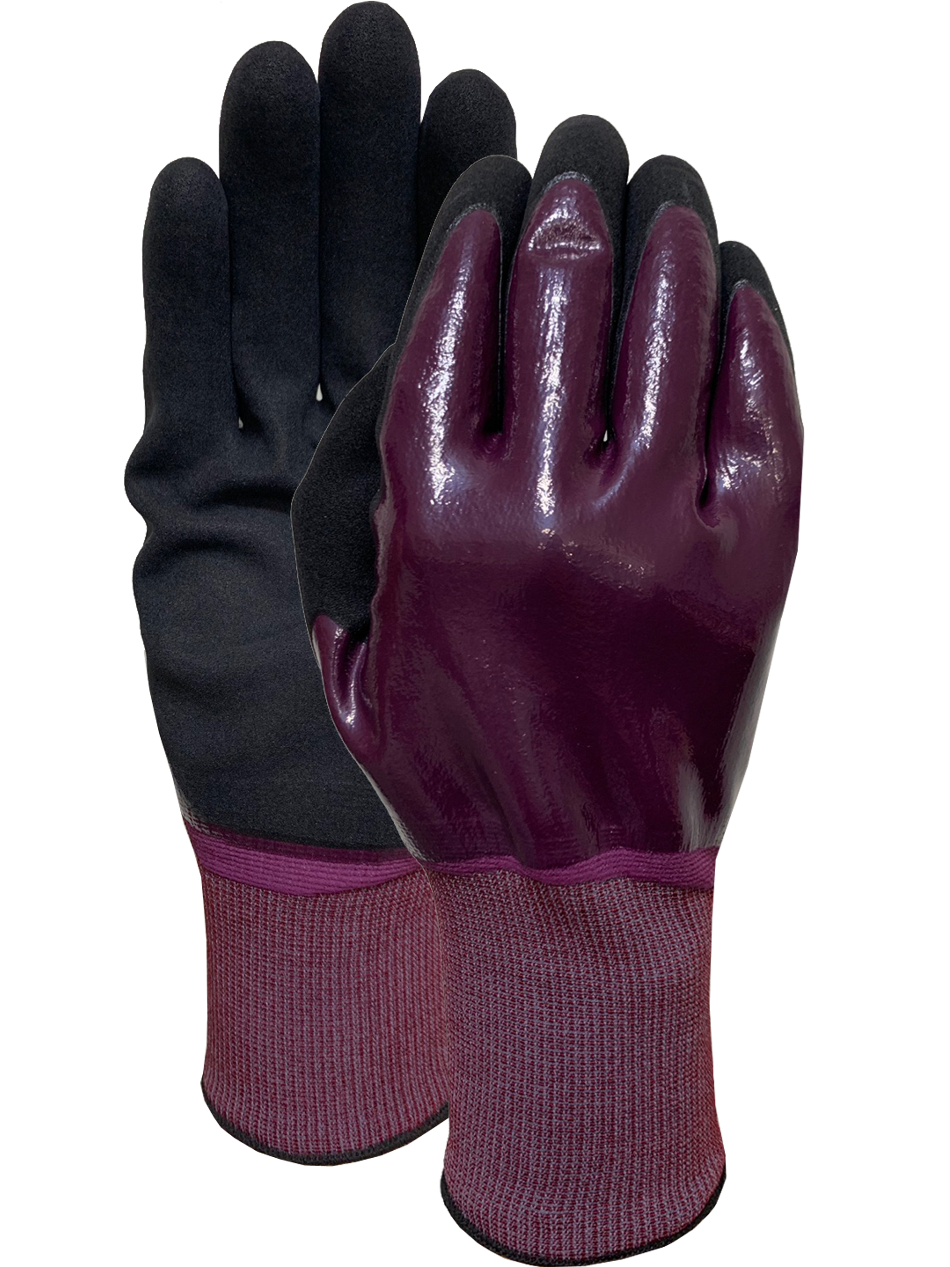 Nylon with Purple nitrile full dip / black nitrile micro finish palm coating glove