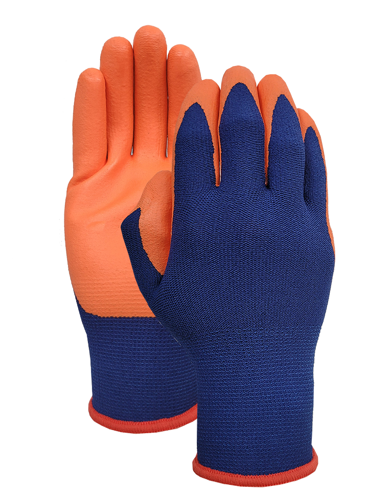 Navy nylon polyester with Orange nitrile foam palm glove
