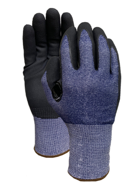 CUT5 Navy blue liner with black nitrile micro finish (reinforcement patch) glove