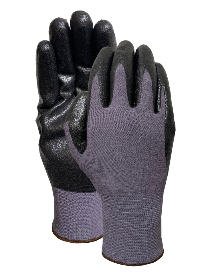 Gray nylon liner with black nitrile palm coating