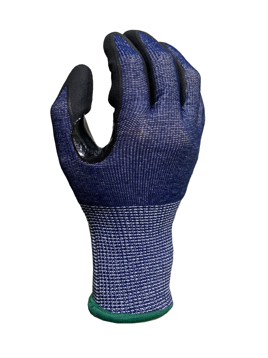 CUT5 Navy blue liner with black nitrile micro finish (reinforcement patch) glove
