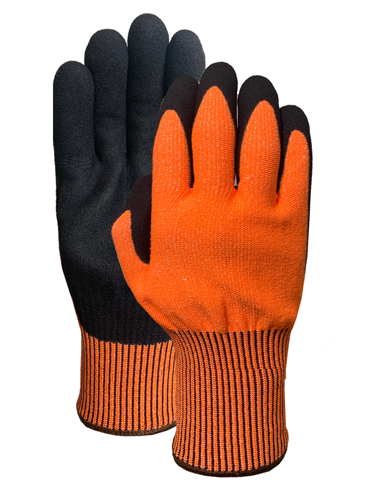 CUT5 Orange HPPE double knitting with Nitrile sandy finish glove