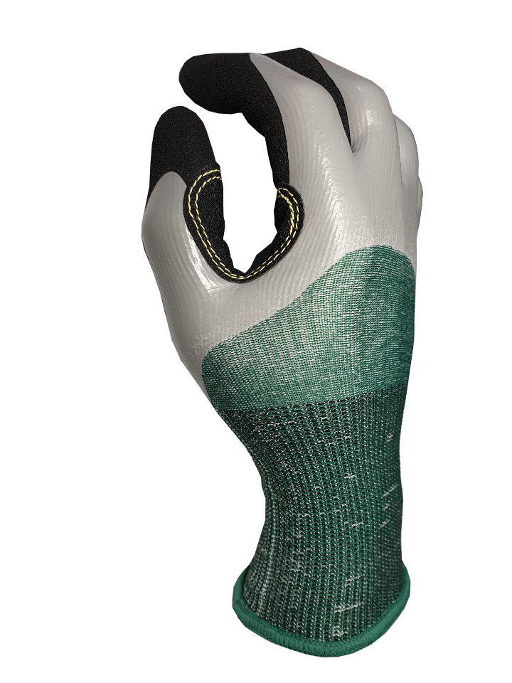 CUT3 green speckled liner with black nitrile sandy finish (reinforcement patch) glove