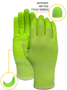 CUT5 hiviz-yellow liner with hiviz-yellow foam palm glove (Touch Screen Capable)