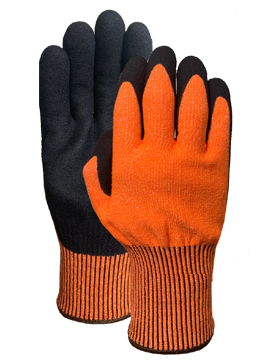 CUT5 Orange HPPE double knitting with Nitrile sandy finish glove