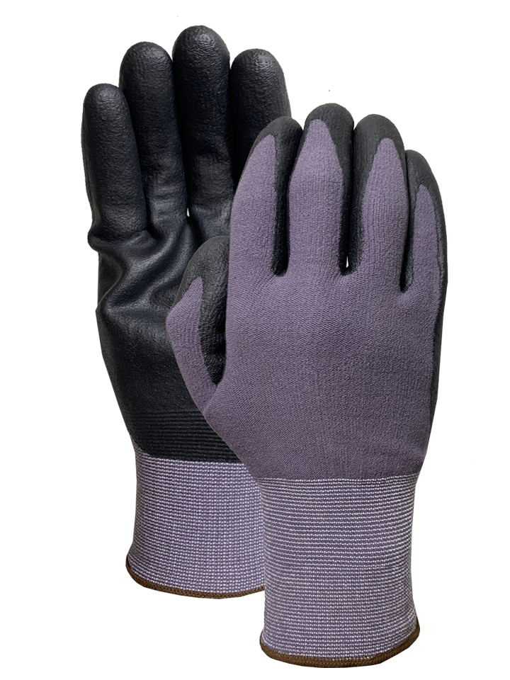 Gray nylon liner with black nitrile foam palm coating