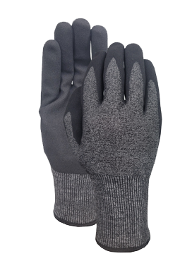 Cut F 18G  HPPE/nylon/spandex liner +NBR sandy finish palm coating glove