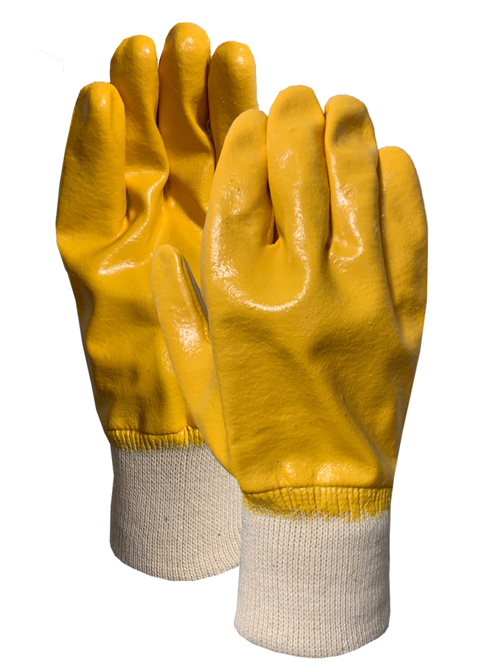 Interlock knit wrist with yellow nitrile full dip coating