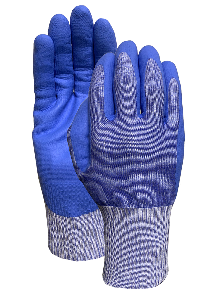 CUT3 blue liner with sky blue nitrile foam palm coating glove