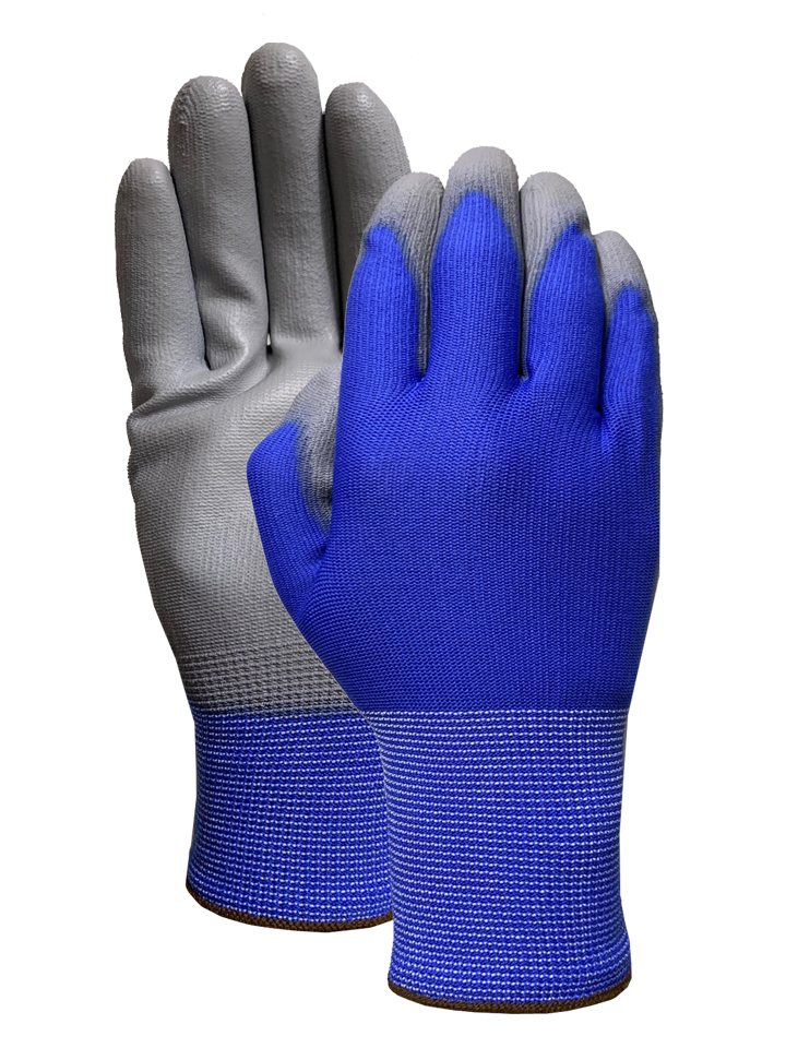Blue nylon liner with gray PU palm coating