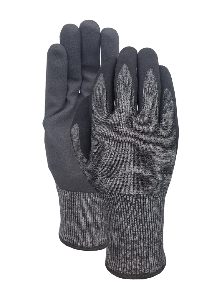 Cut F 18G  HPPE/nylon/spandex liner +NBR sandy finish palm coating glove
