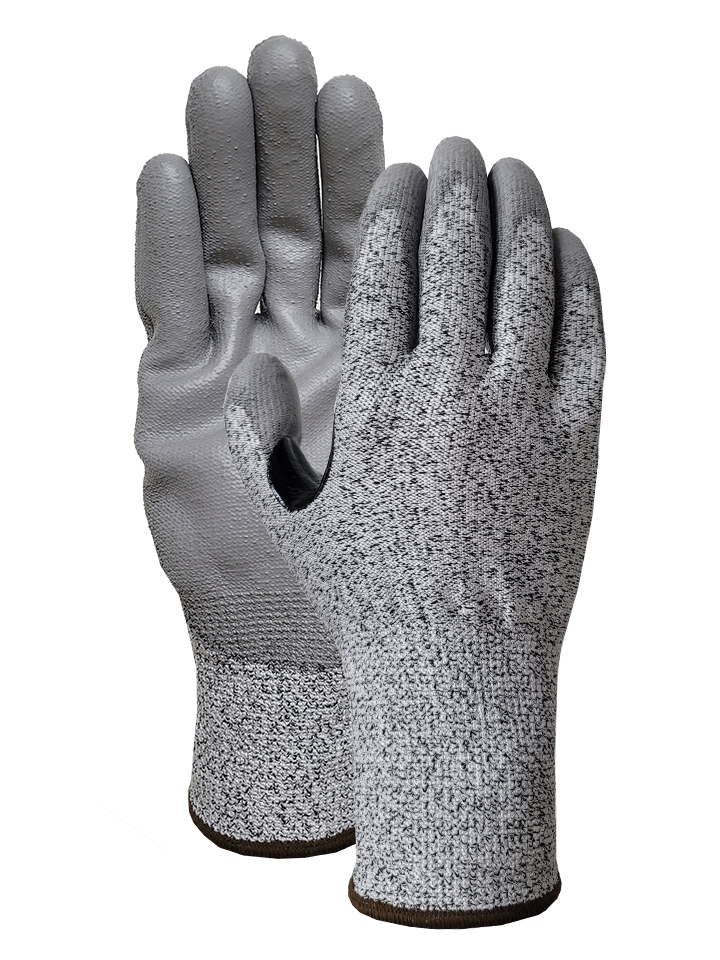 CUT 5 HPPE/nylon/spandex liner Gray PU palm coating  glove with NBR reinforcement patch