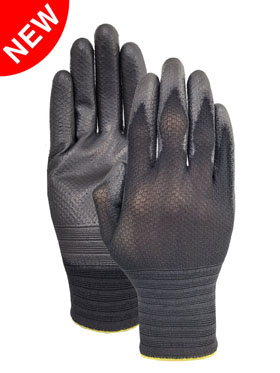 21G black nylon liner with black PU palm coating glove