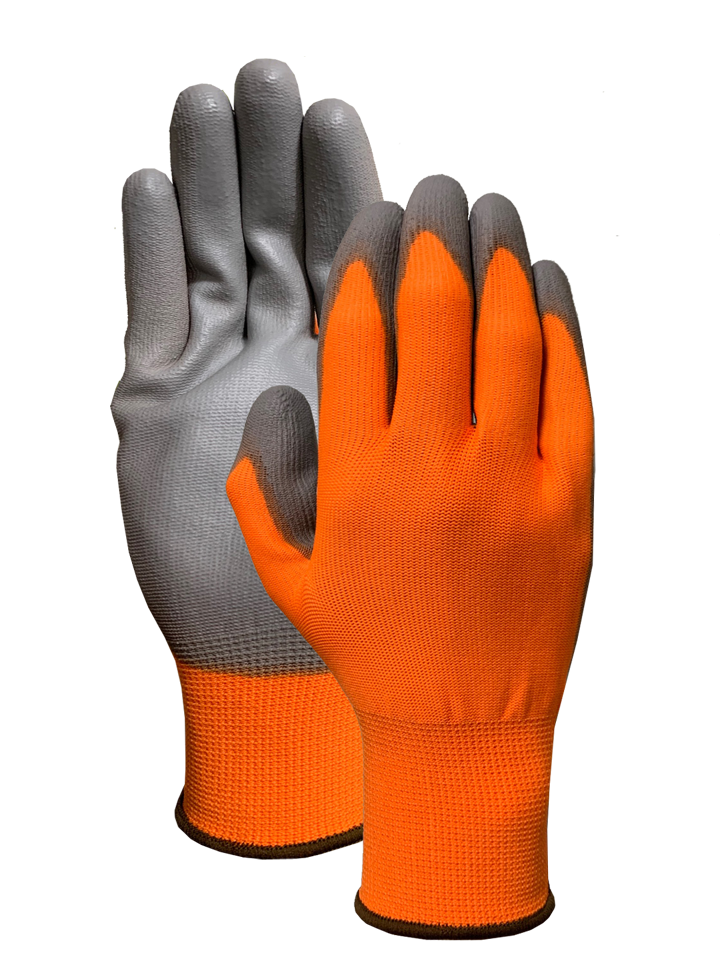 Orange nylon liner with gray PU palm coating