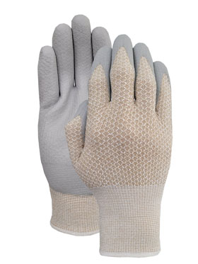 15G brown nylon/spandex liner with gray PUD palm coating glove