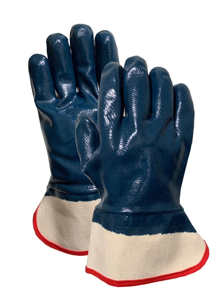 Jersey safety cuff with blue nitrile full dip coating