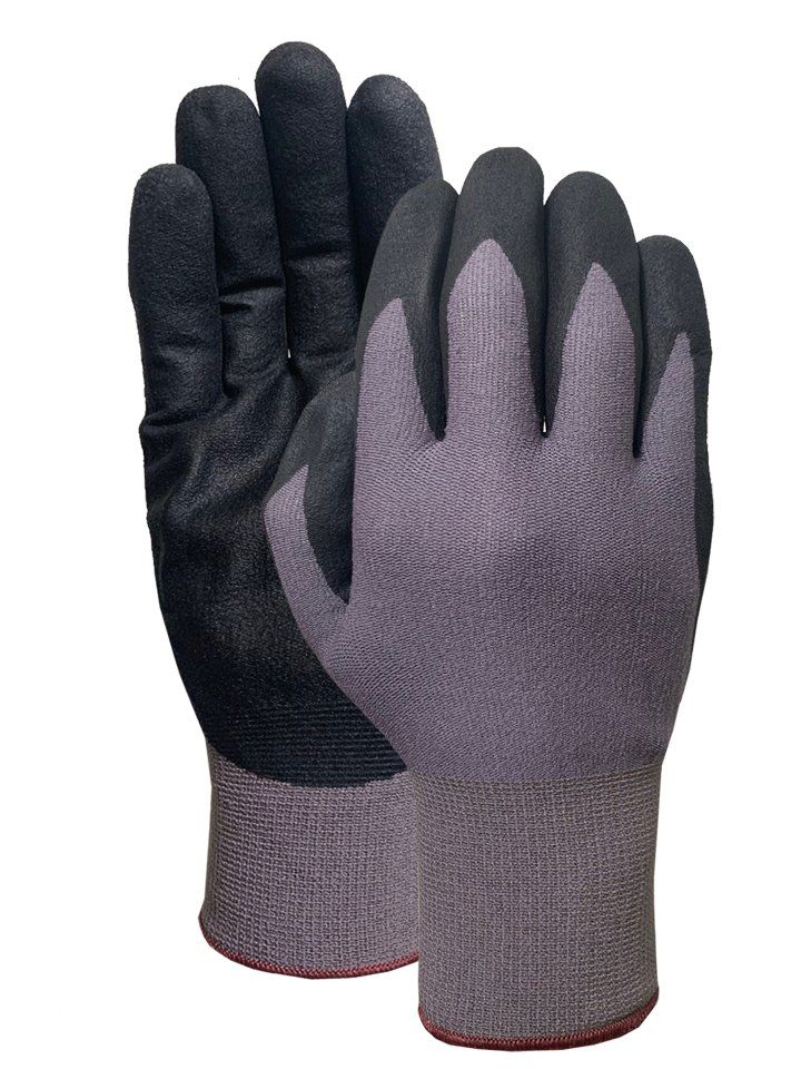 Gray nylon liner with black PUD sandy finish coating glove